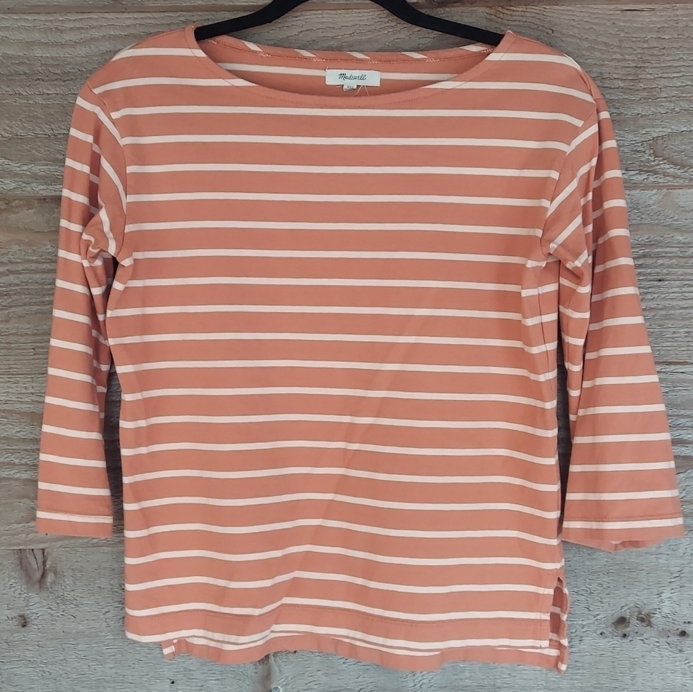Madewell Orange Striped Boat Neck Oversized XXS